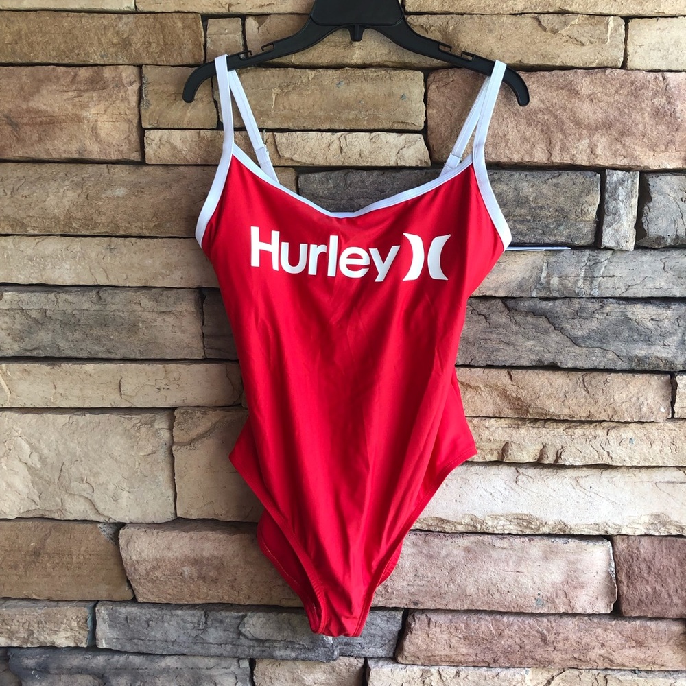 Hurley red white logo one piece swimsuit NWT